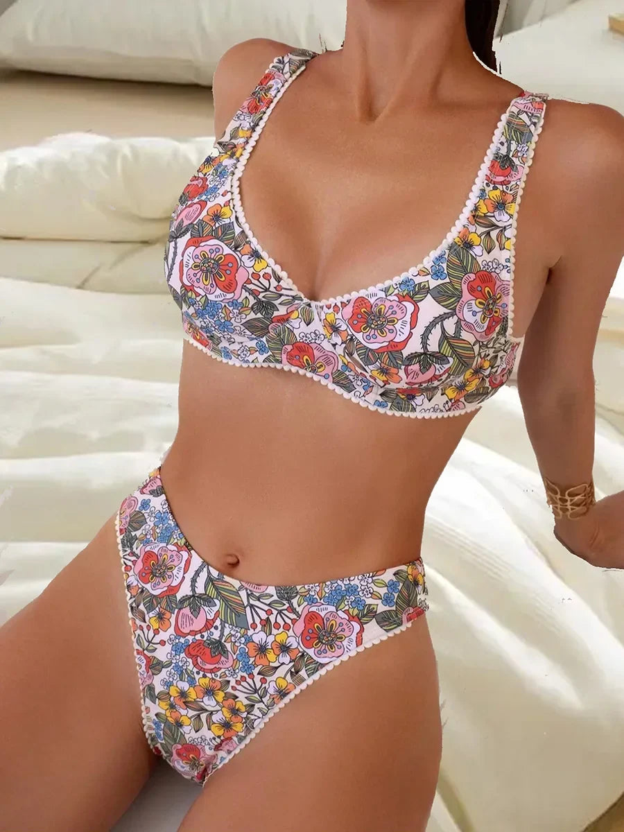 Floral Print Underwired V-Bar Bikini