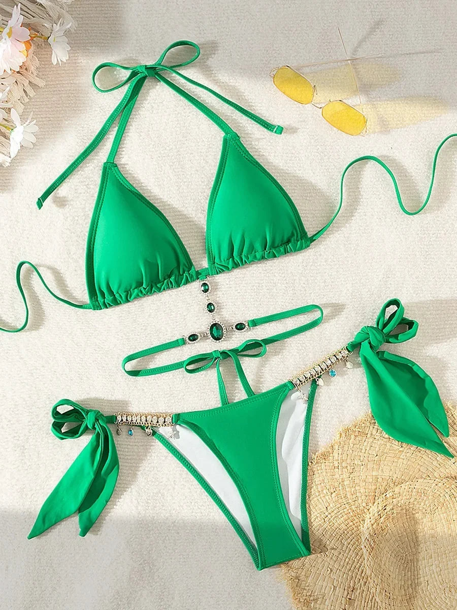 Halter Rhinestone Diamond Bikini