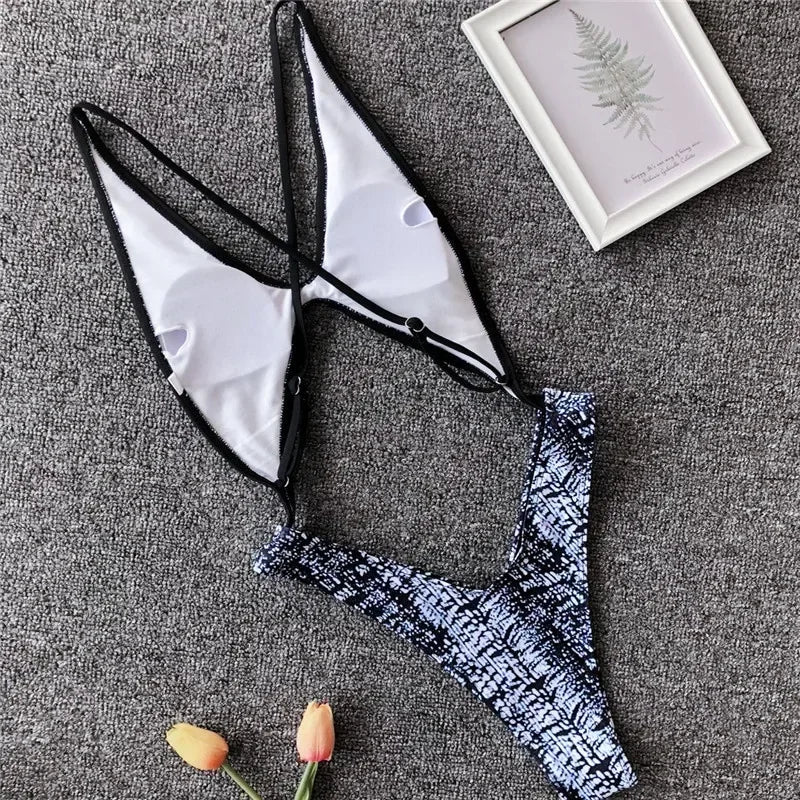 Leopard Splicing High Leg Cut Out Female Swimwear One Piece Swimsuit