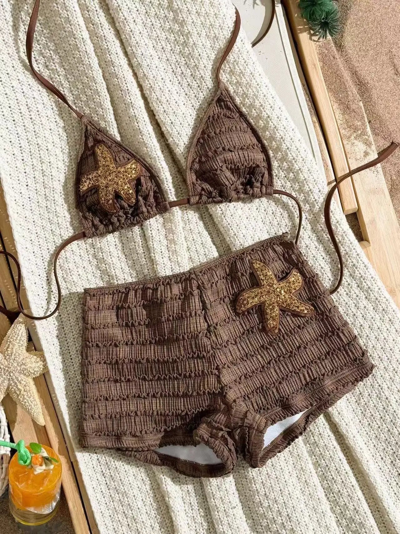 Sexy White Black Starfish Ornament Bikini Set