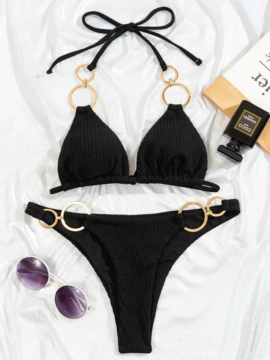 Sexy Metal Rings Halter Bikini