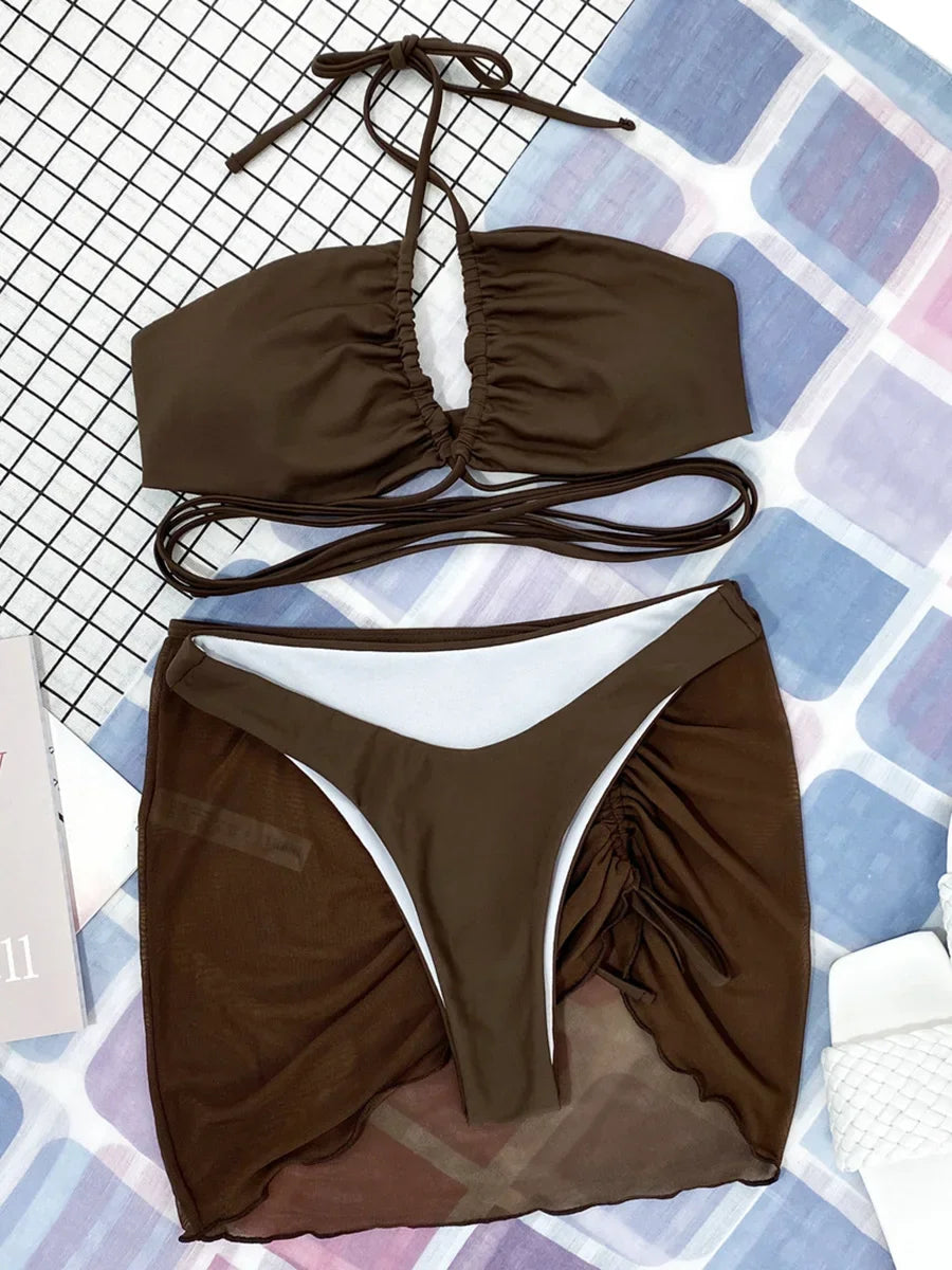 Wrap Around with Mesh Sarong Skirt Bikini