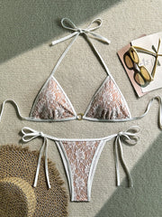 Embroidery Mesh Lace Halter Bikini