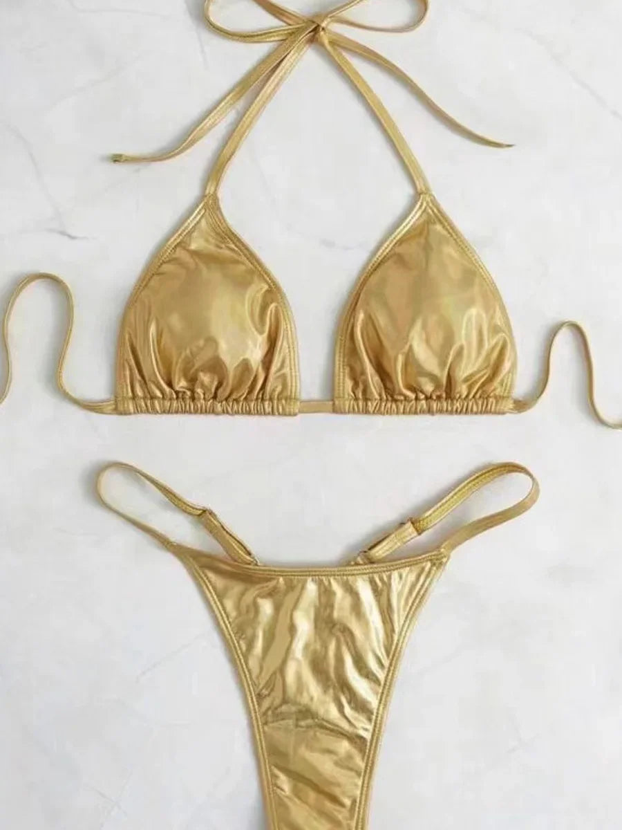 Halter PU Leather Extreme Mini Micro String Bikini