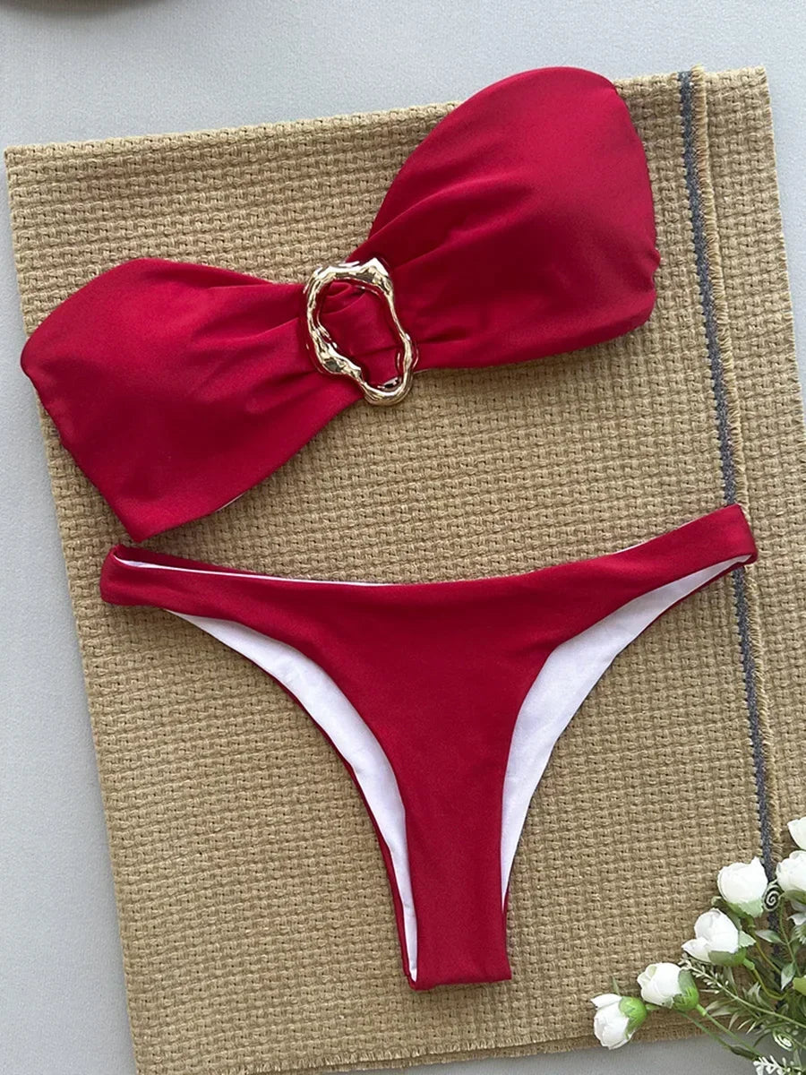 Metal Rings Bandeau Bikini