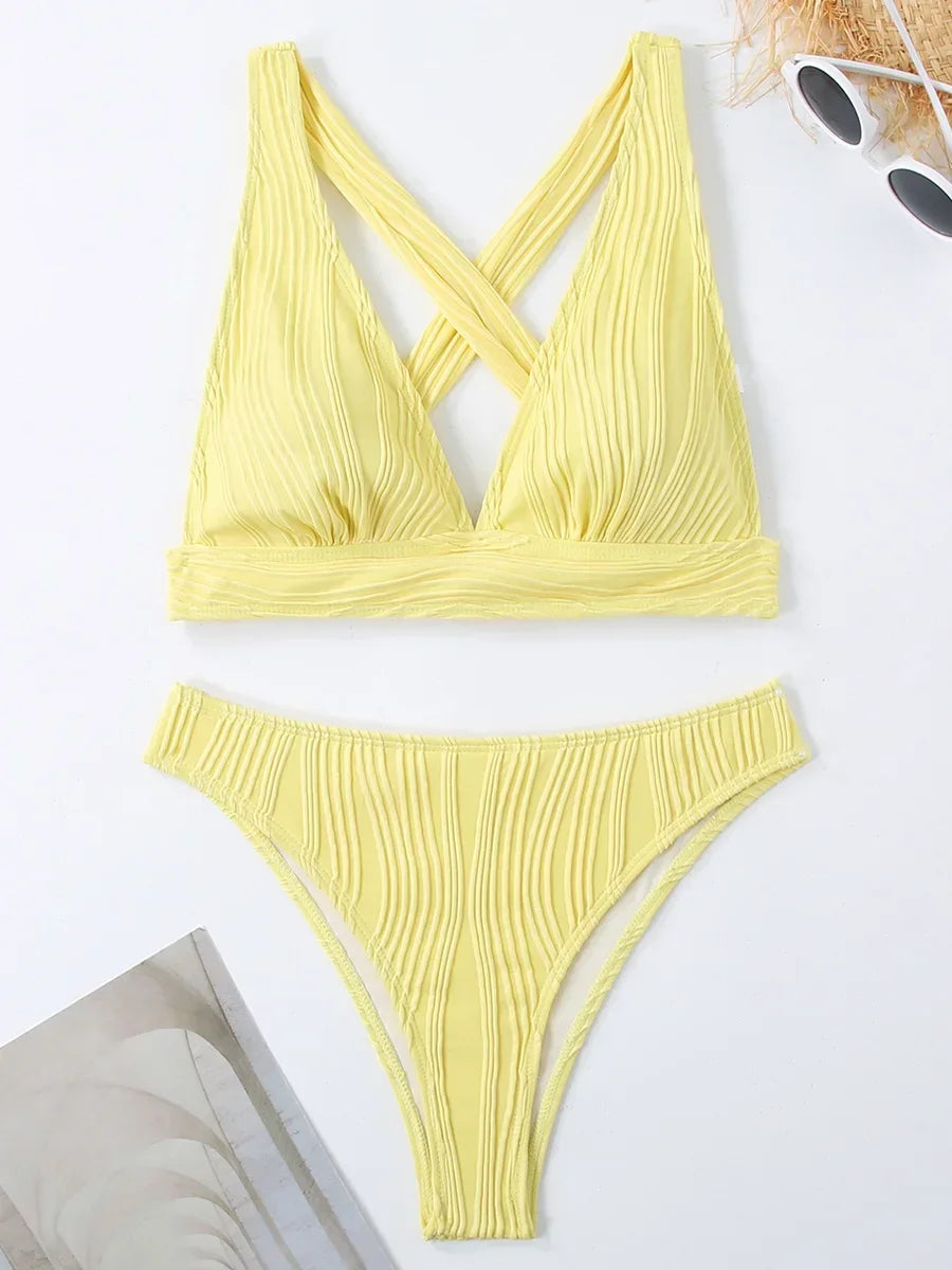 Wrinkled Crinkled Cross Back Bikini
