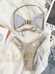 S - XL  Sparkling High Cut Halter Bikini