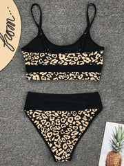 Splicing Leopard High Waist Bikini