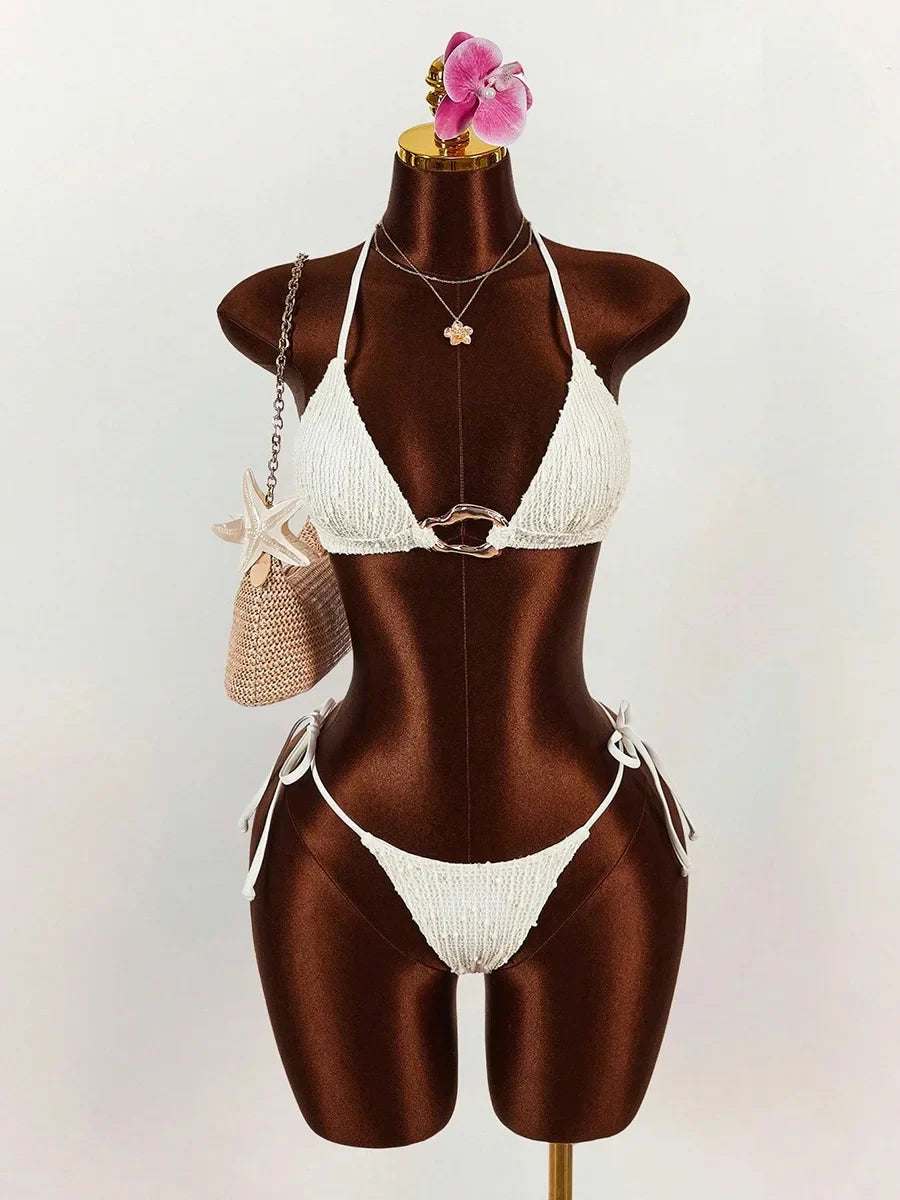 Long Sleeve Mesh Sheer Cover Up Halter Bikini