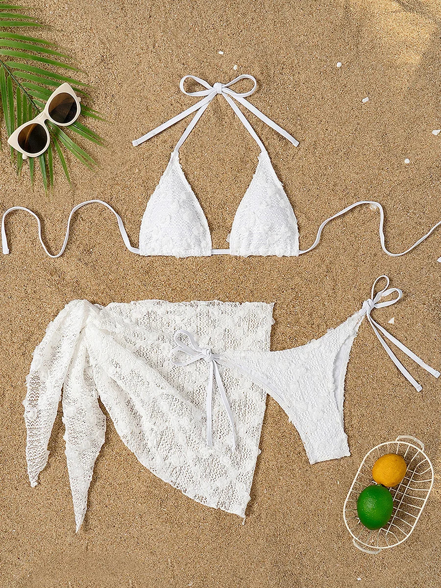 3D Flower with Mesh Sarong Skirt Bikini