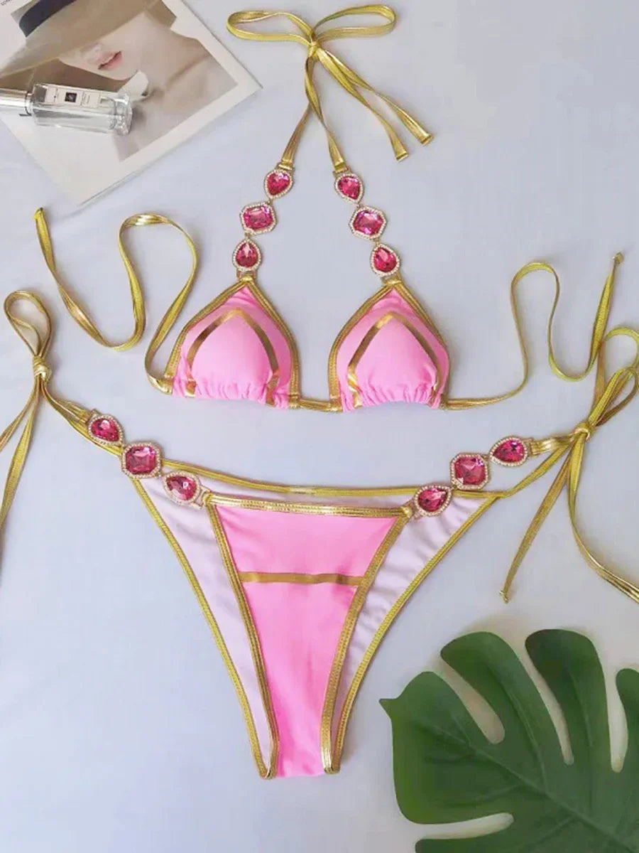 Halter Crystal Rhinestone Diamond Bikini
