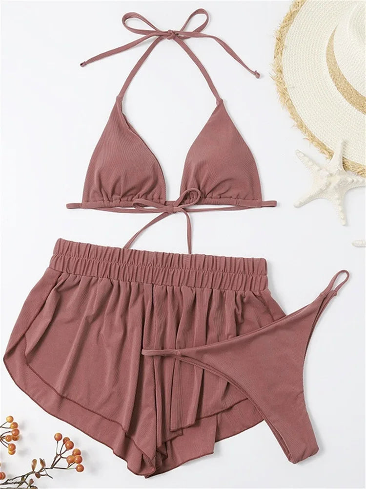 Sexy Front Tie 3 Piece Bikini Set