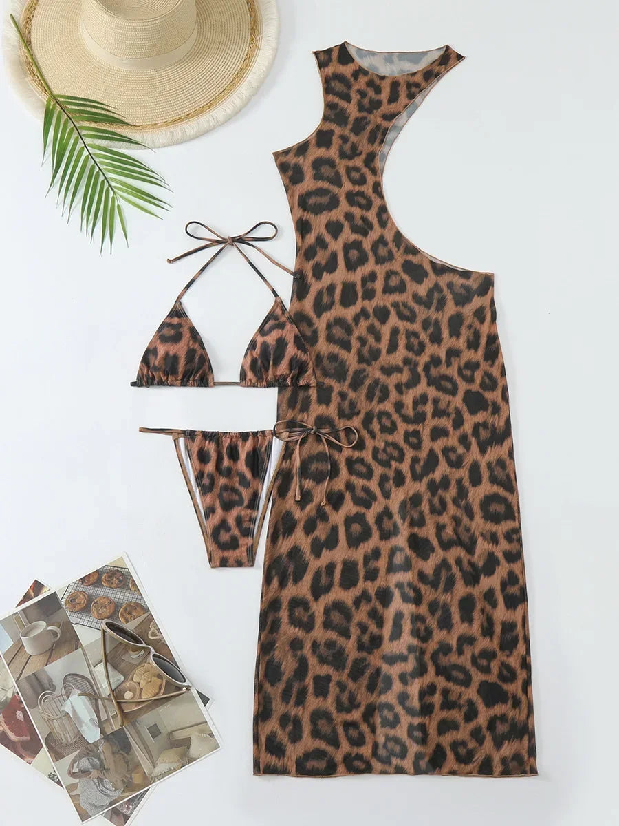 XS - XL Halter Leopard Beach Cover Up Bikini