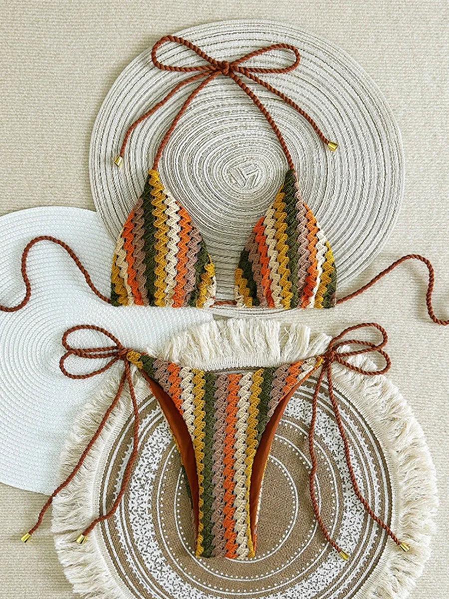 XS - L Mesh Knitted Rope Halter Brazilian Bikini