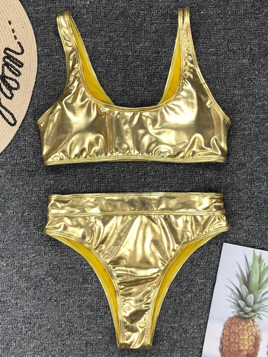 Sexy Shiny PU Leather Bikini