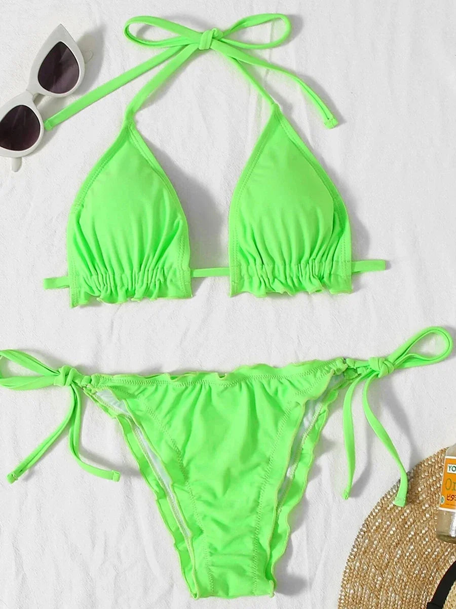 Halter String Ruffled Frilled Bikini