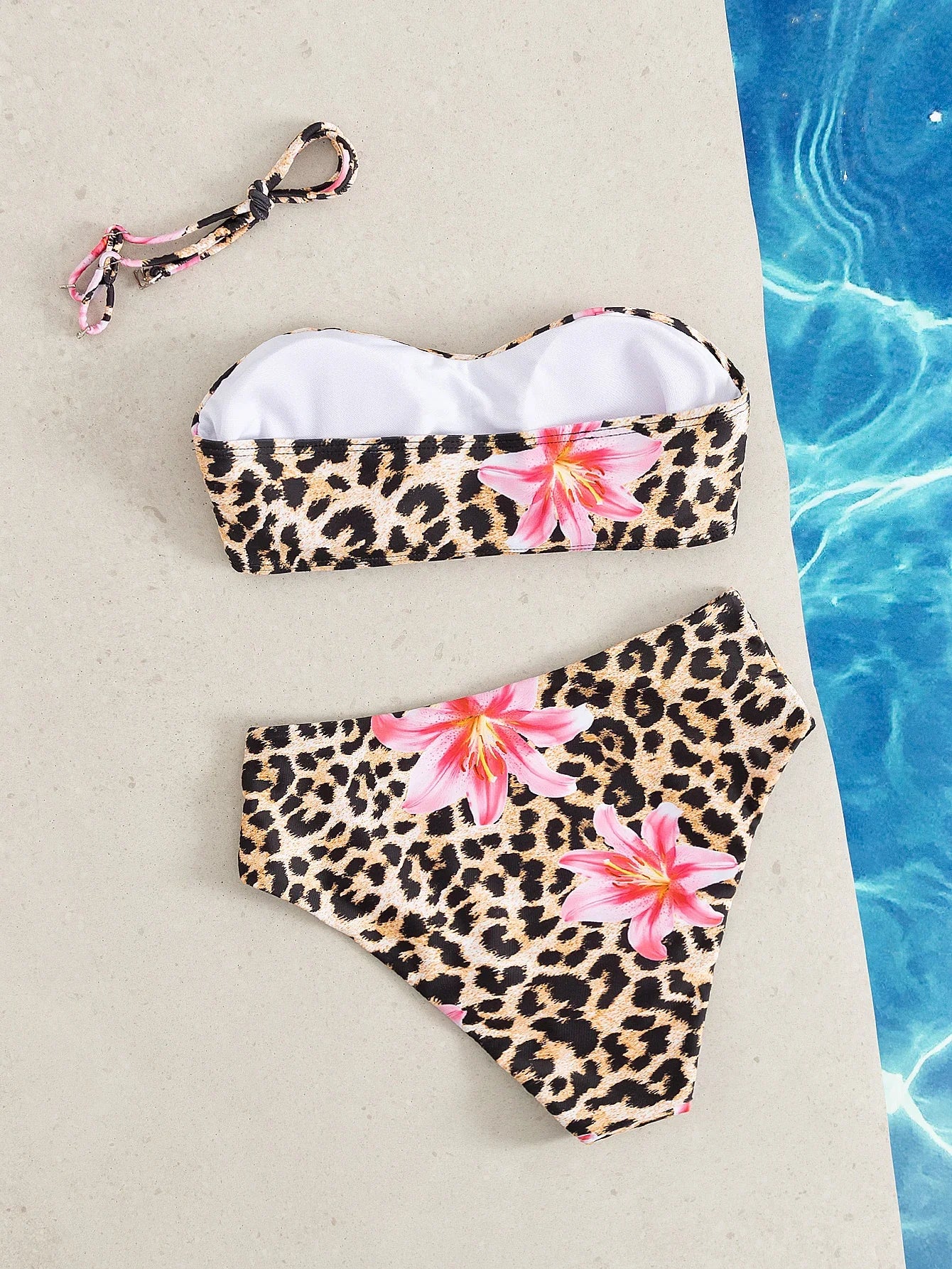 Pink Floral Leopard Print Push Up 2 Piece Swimsuit