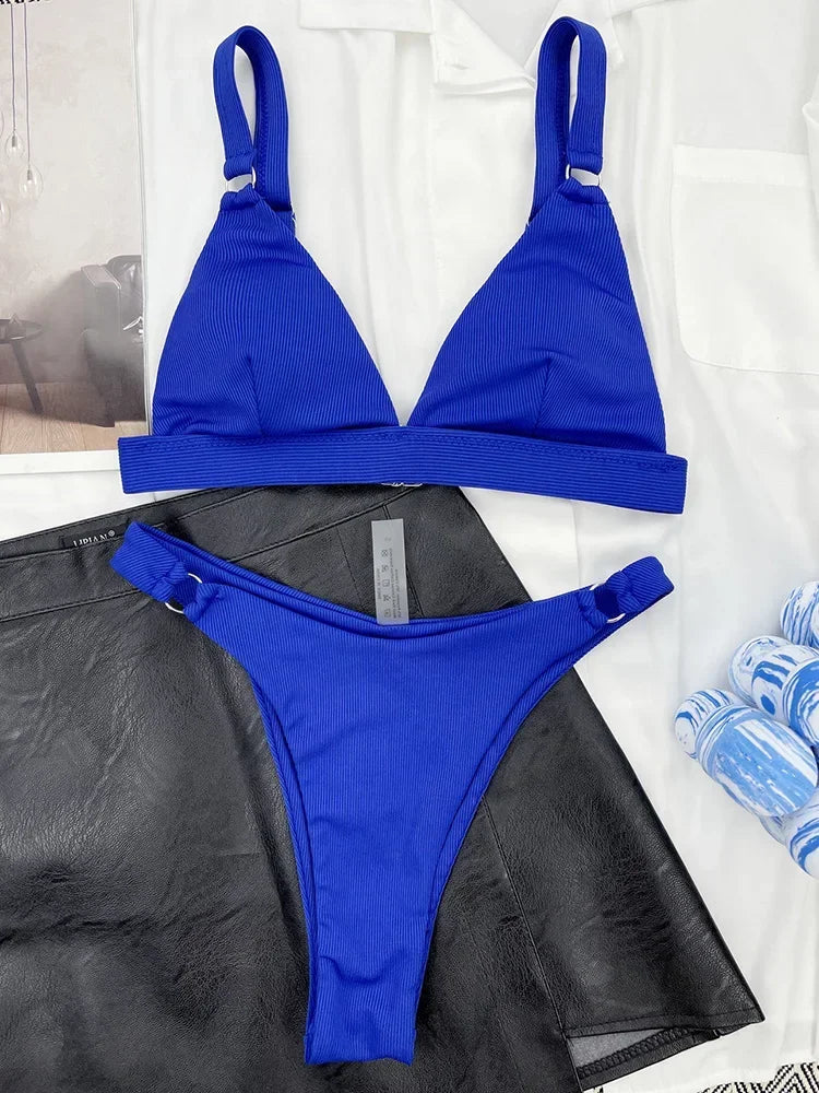 Ribbed Triangle High Cut Bikini