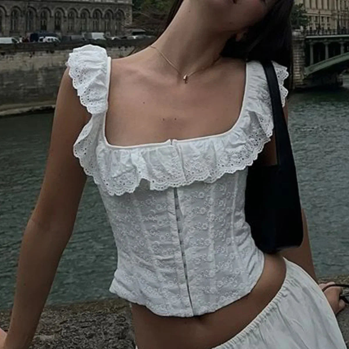 Lace-Up Corset Crop Cami Top