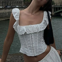 Lace-Up Corset Crop Cami Top