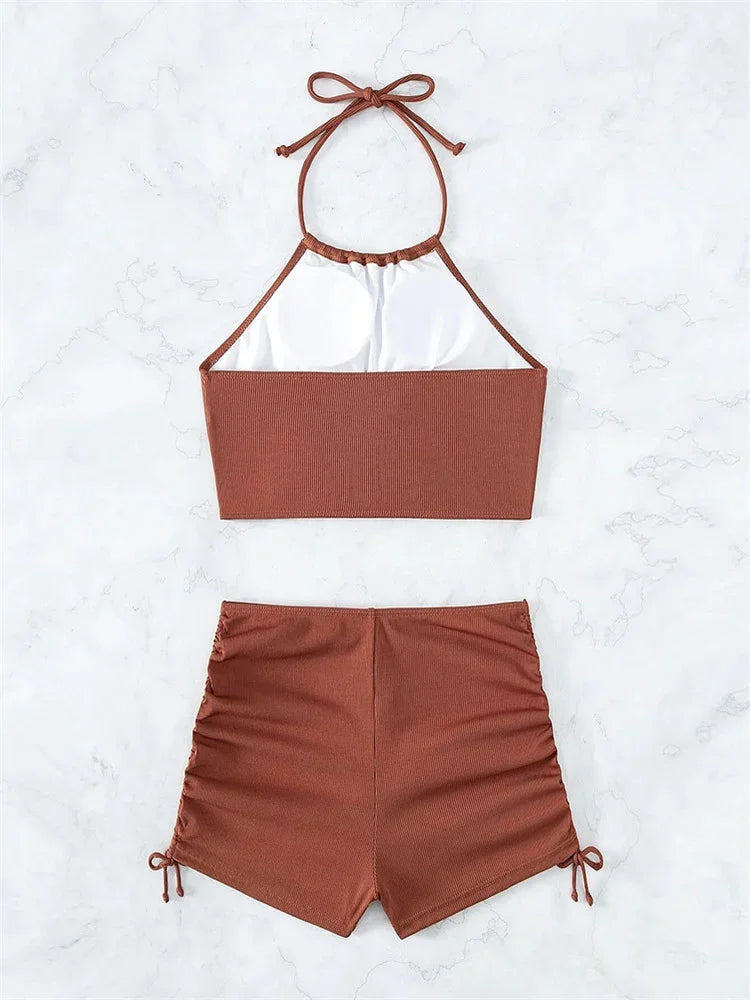 Sexy Ring Linked Pleate Bikini Set