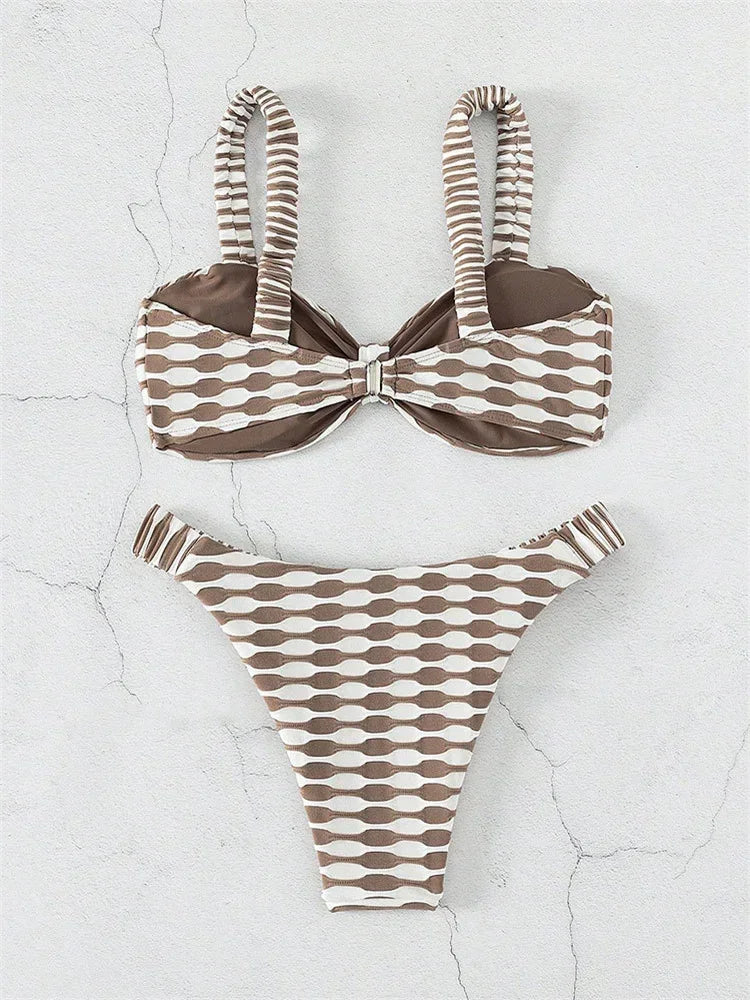 Sexy Khaki Plaid Print Bikini
