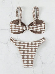 Sexy Khaki Plaid Print Bikini