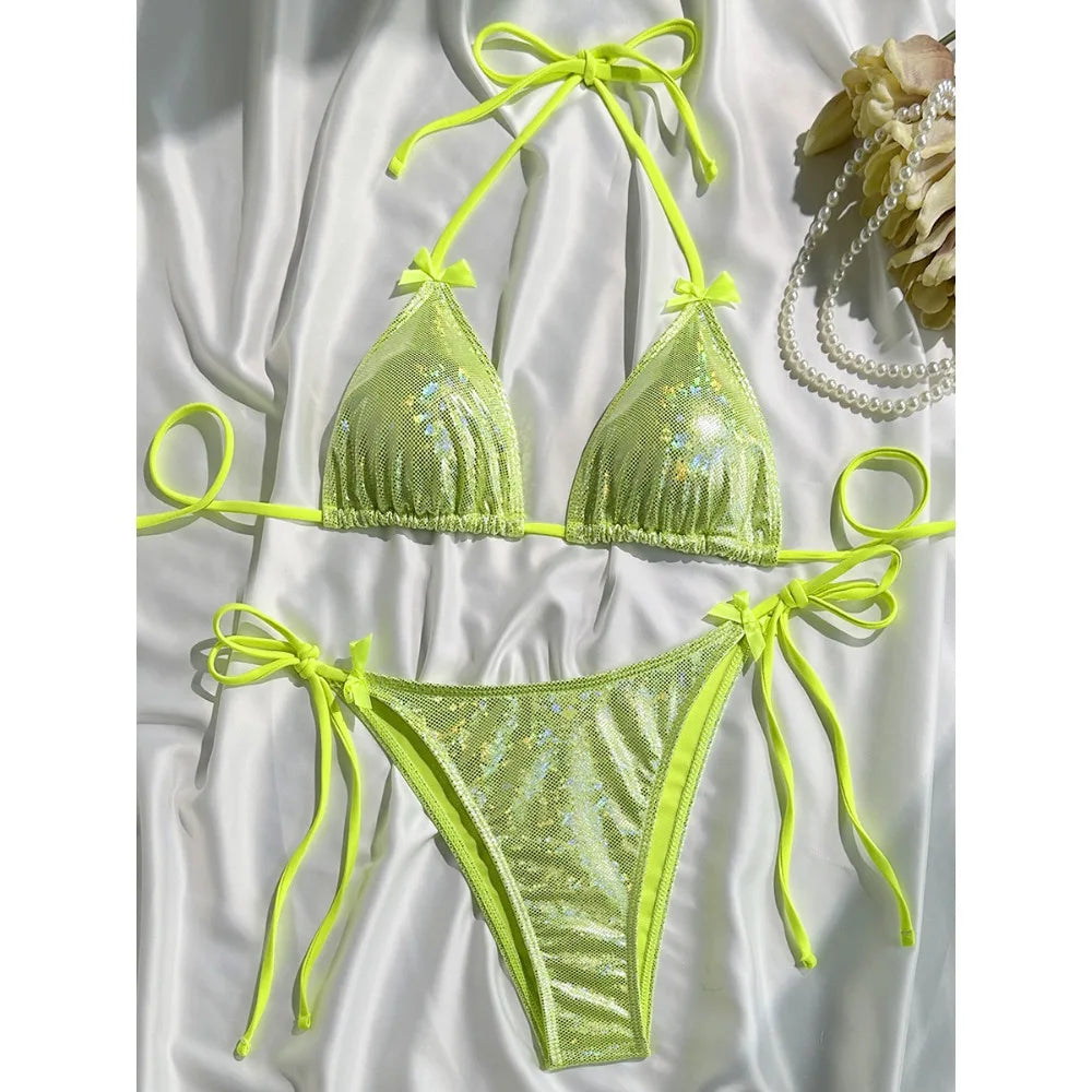 Glitter Sparkling Halter Bow Bikini