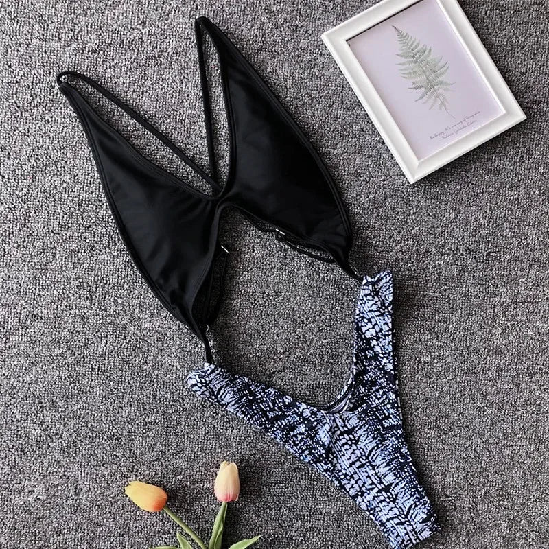 Leopard Splicing High Leg Cut Out Female Swimwear One Piece Swimsuit