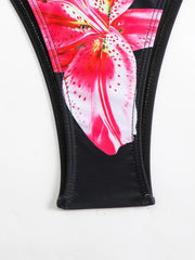 Black Floral Print Push Up Bra Tie Side Thong Swimsuit