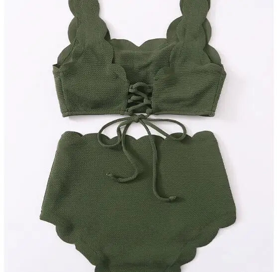 Solid Blue Two Pieces Swimsuit
