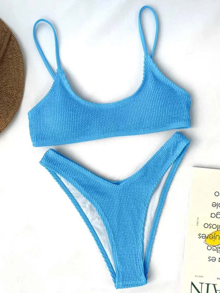 7 Colors Wrinkled Crinkled Triangle Bikini
