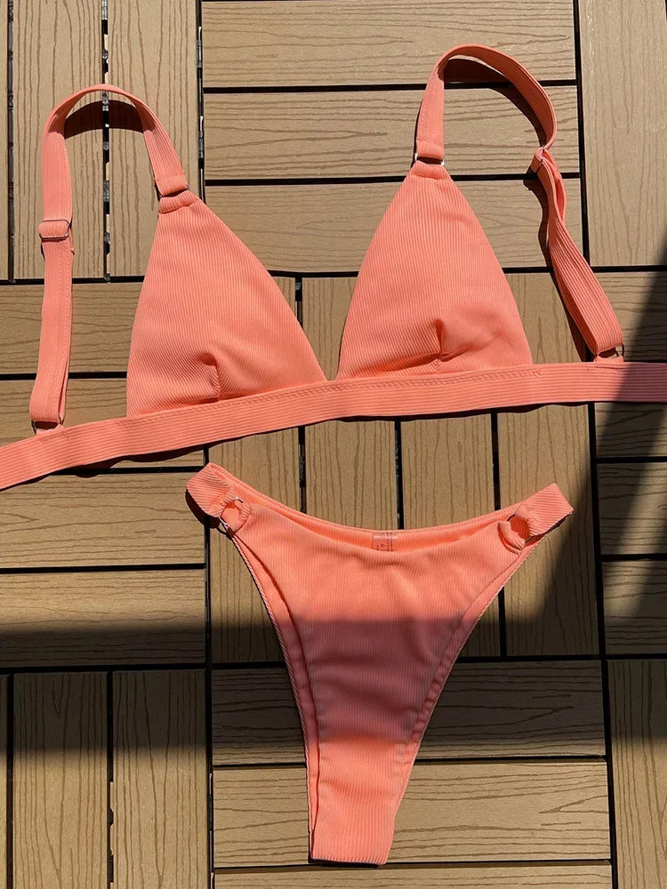 Ribbed Triangle High Cut Bikini
