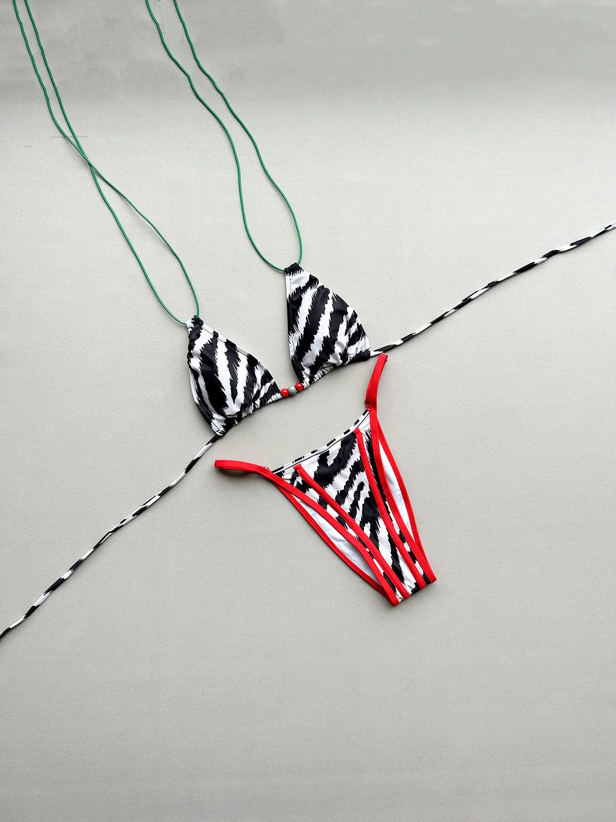 Sexy Red Zebra Print Patchwork Bikini Set