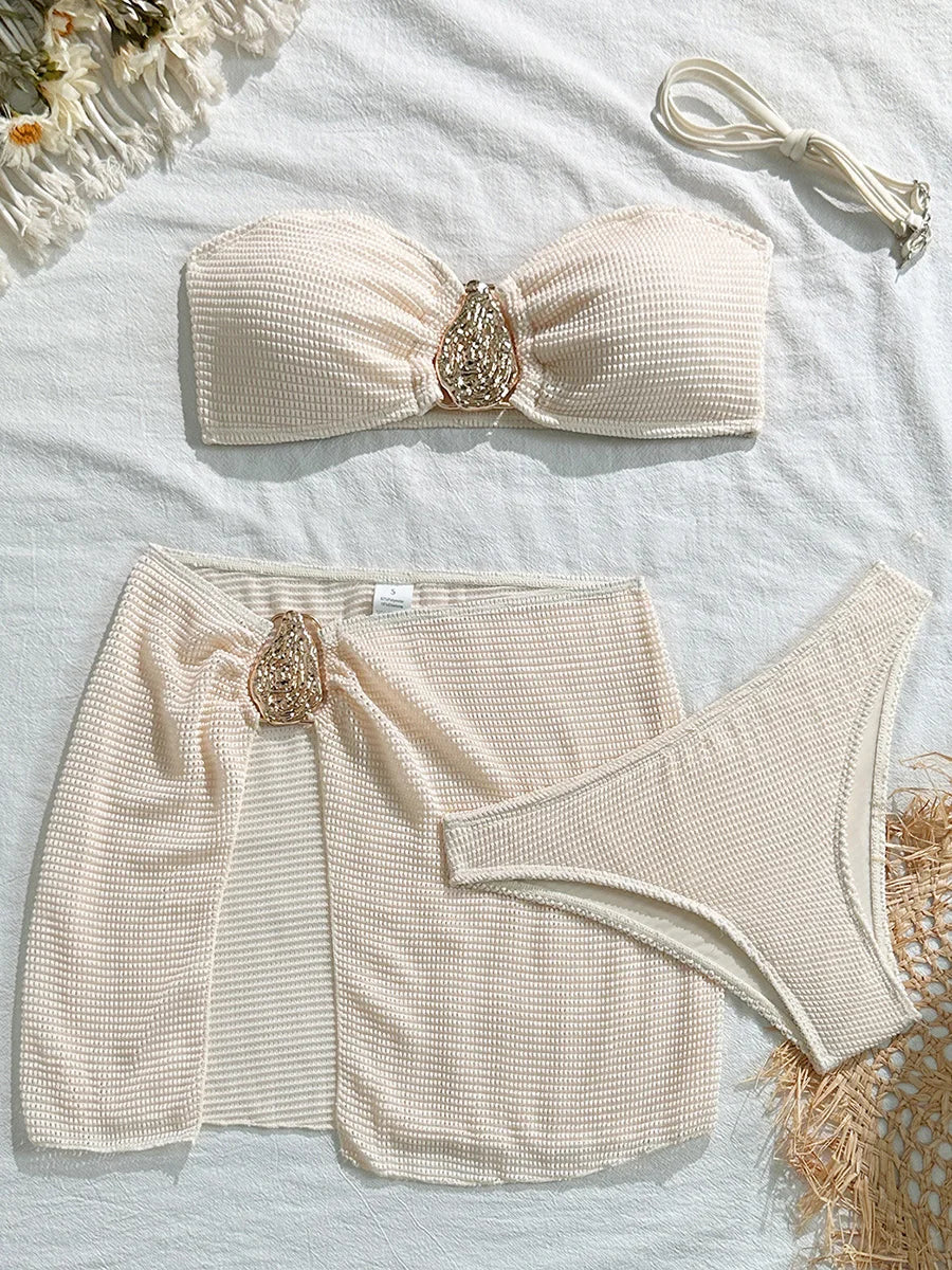 With Skirt Wrinkled Bandeau Bikini