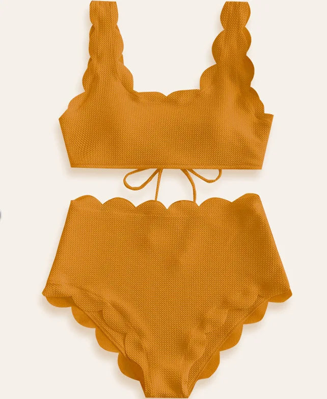 Solid Blue Two Pieces Swimsuit