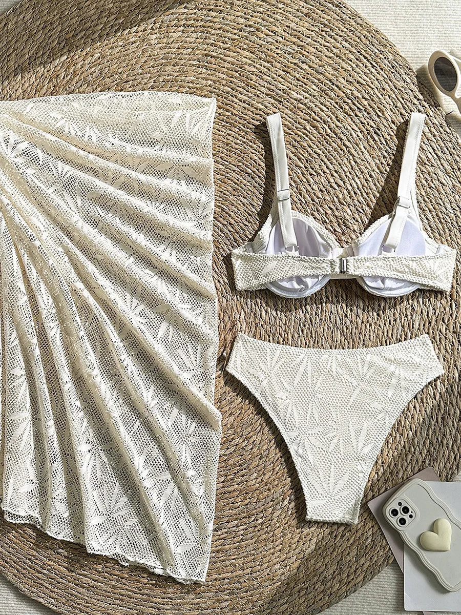 With Mesh Skirt Underwired Bra Cup Bikini
