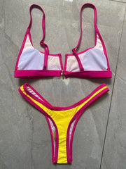 S - XL Splicing V Shaped Thong Bikini