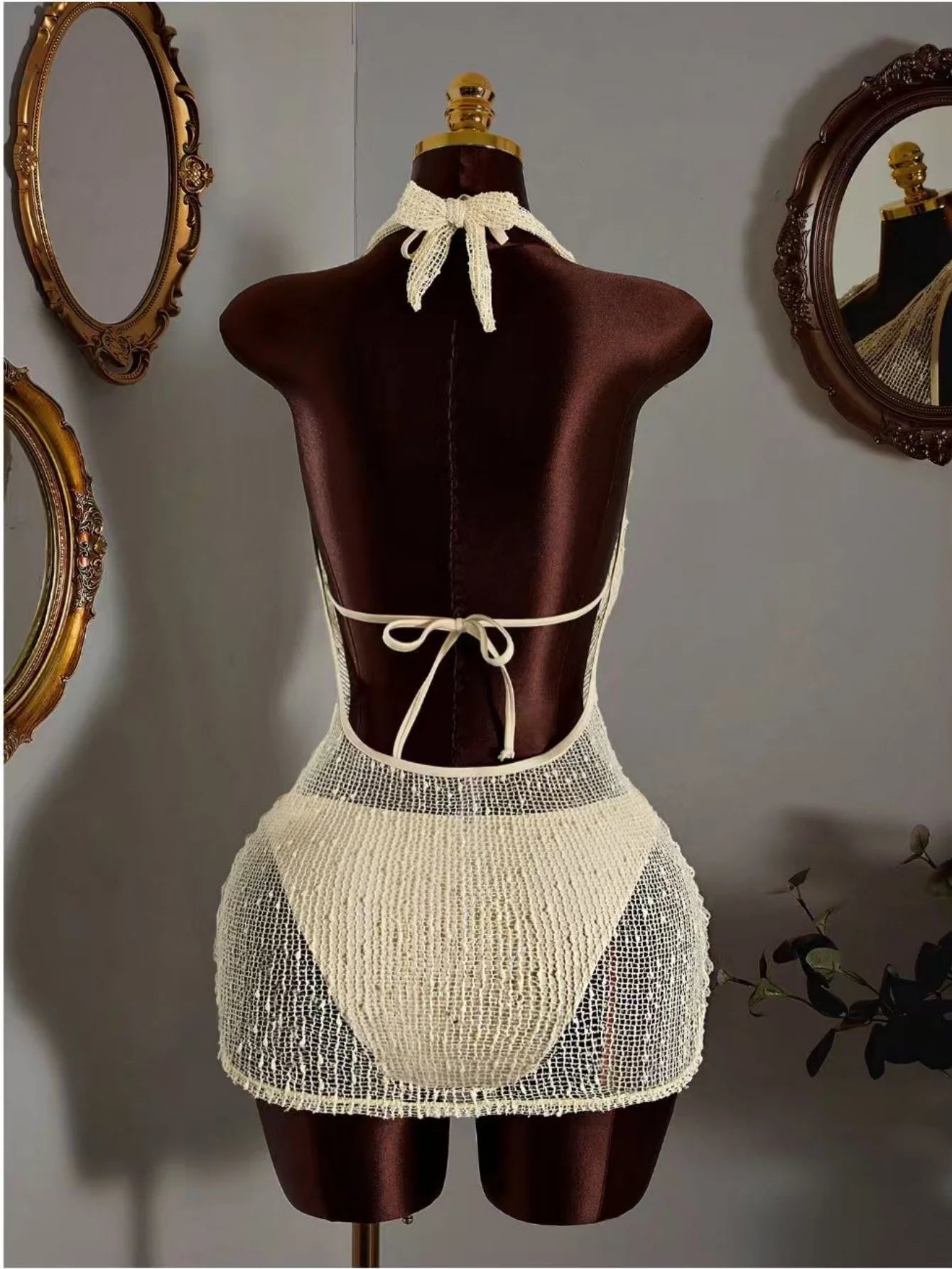 Sexy Mesh Dress 3 Piece Bikini Set