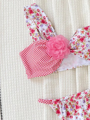 Splicing 3D Flowers One Shoulder High Cut Bikini
