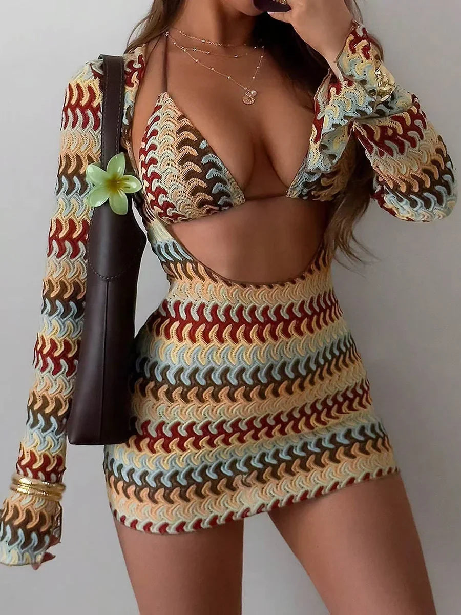 Print With Long Sleeve Cover Up Bikini