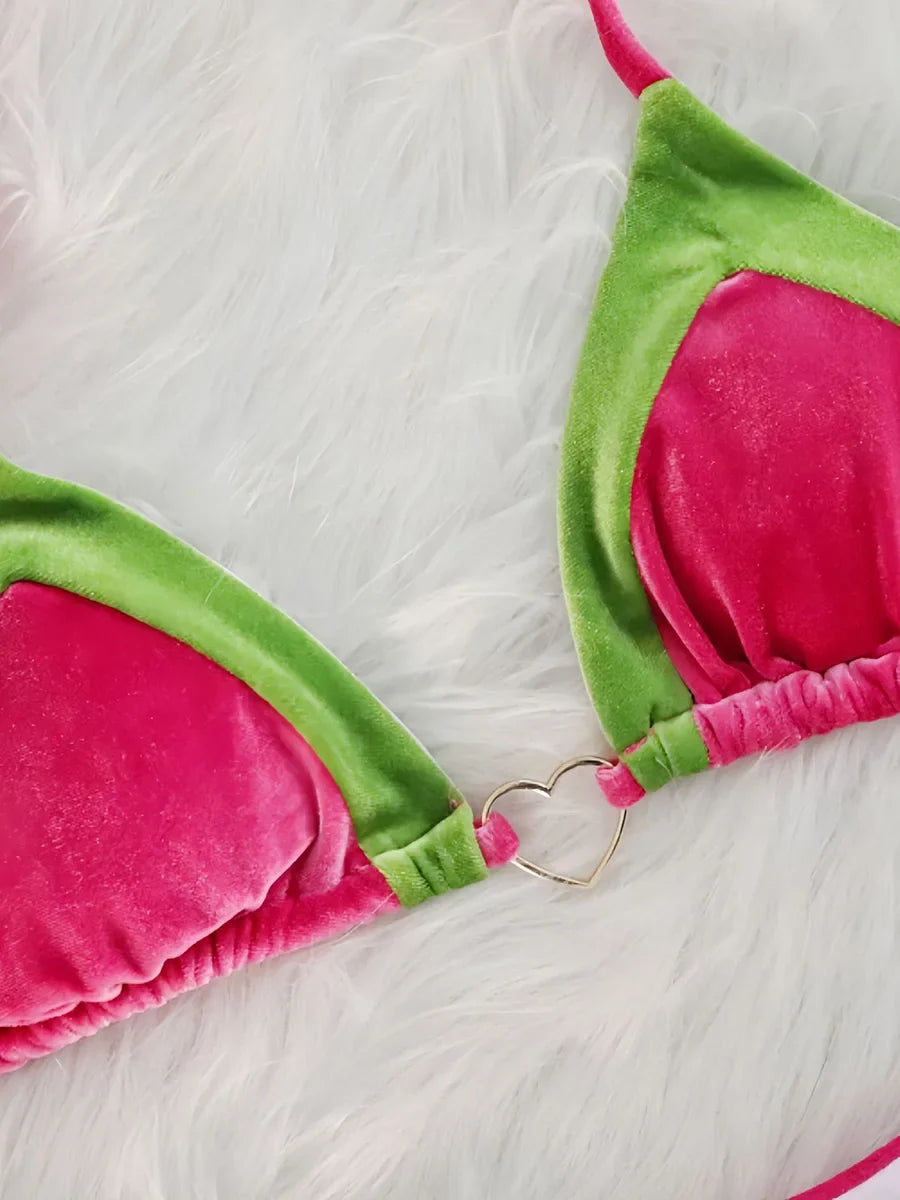 Splicing Halter Velvet Bikini
