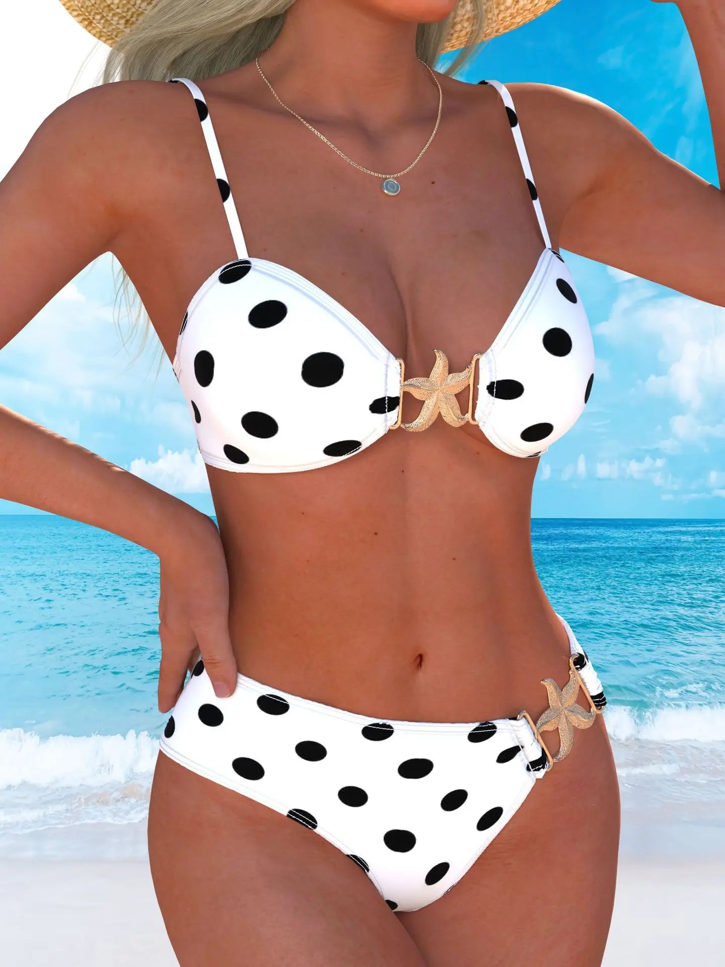 Sexy White Polka Dot Print Bikini Set