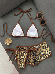 Sexy Sequin Coffee Leopard Print Bikini Set