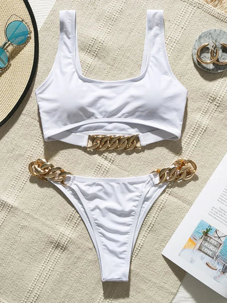 High Cut Metal Chains Bikini