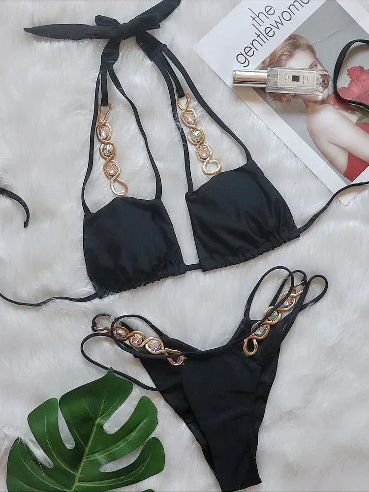 Sexy Halter Jewelled Diamond Bikini