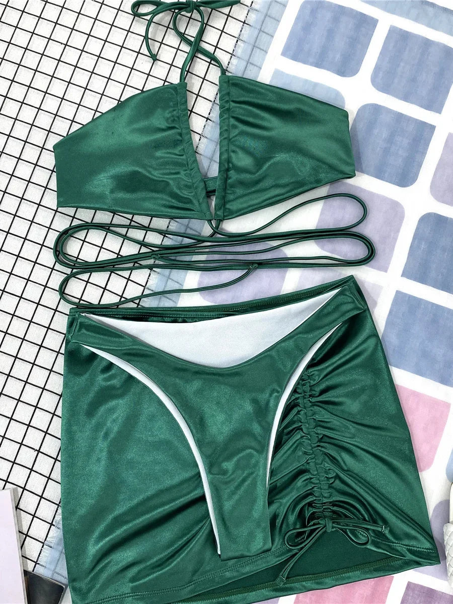 Wrap Around with Mesh Sarong Skirt Bikini