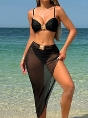 With Mesh Skirt High Cut Brazilian Bikini