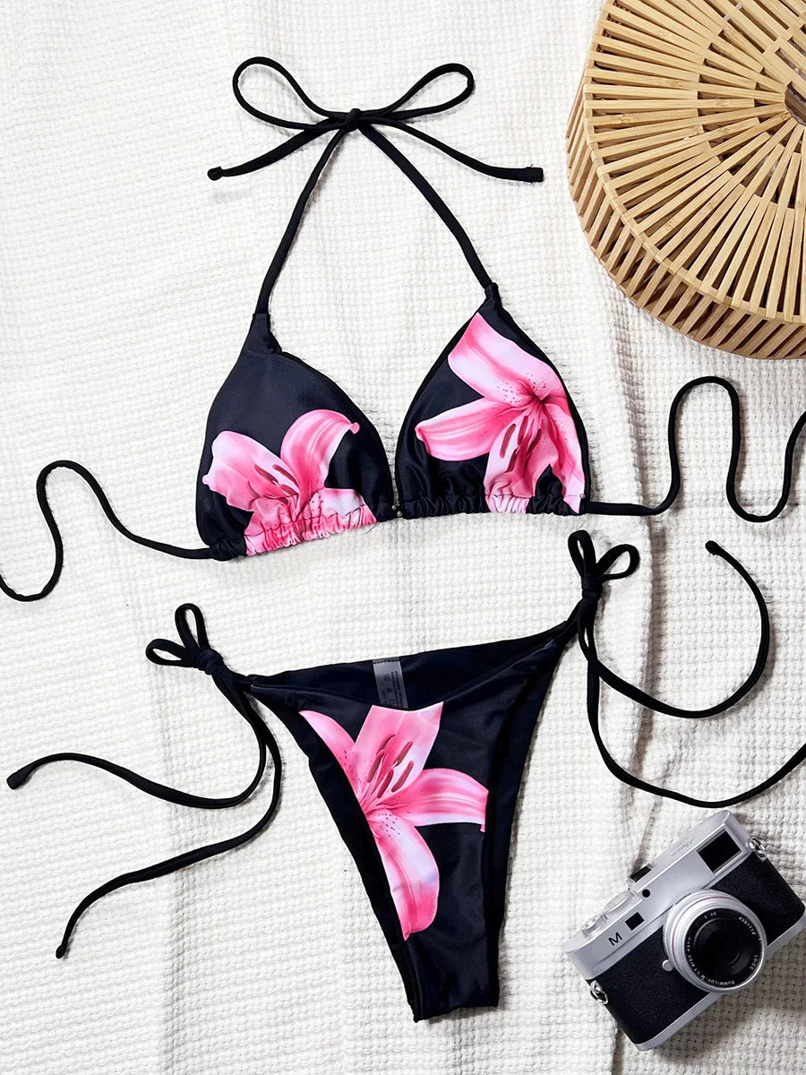 Sexy Floral Printed Halter Bikini