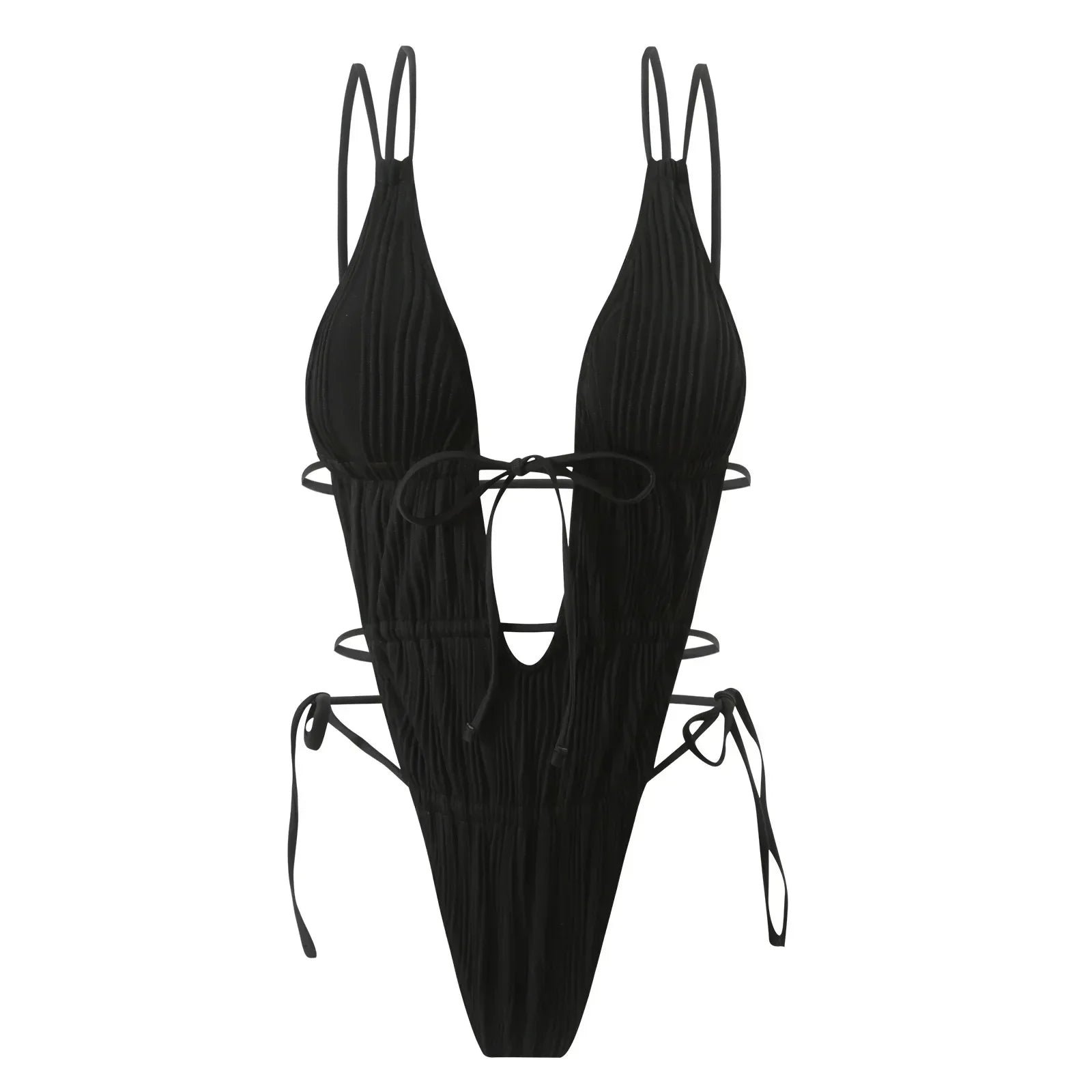 Deep V Neck Halter Wrinkled Female Swimwear One Piece Swimsuit